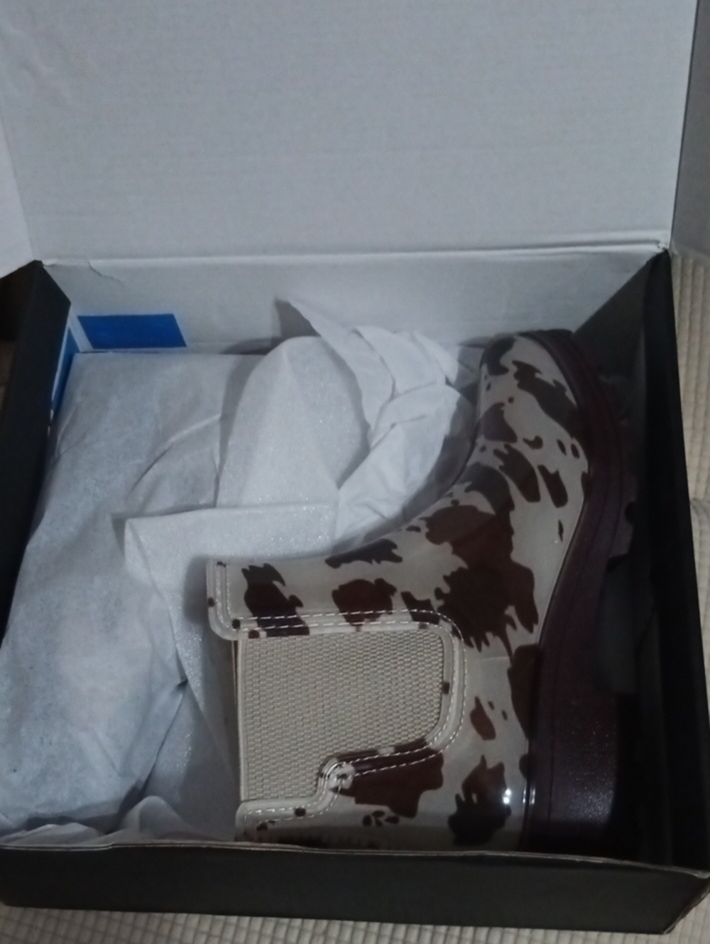 London Fog Women's Cow-Print Brown & Cream Ankle Rain Booties
